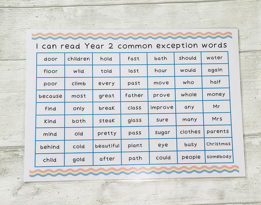 Year 2 Key Words Mat