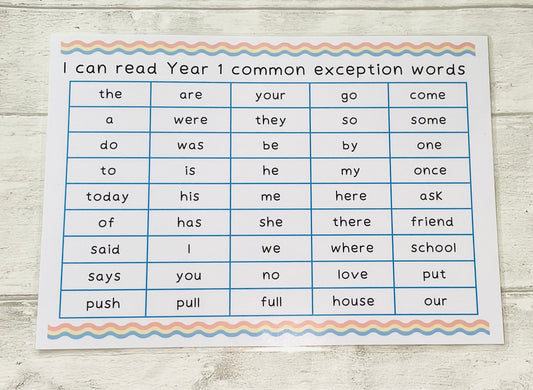 Year 1 Key Words Mat